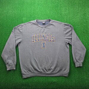 University of Illinois Mens Sweatshirt 2XL Gray Fleece‎ Pullover Colosseum